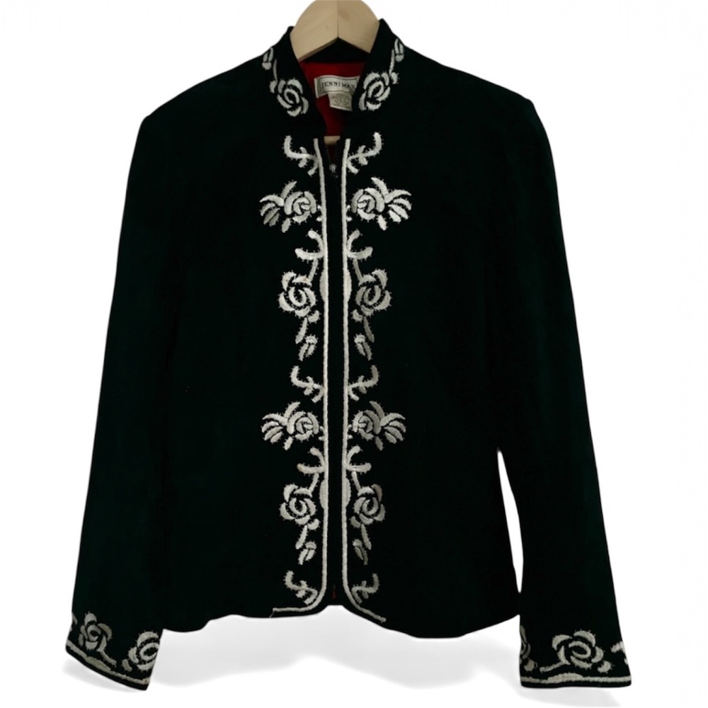 Vintage JENNI MAX‎ NYC Size 10 Women’s Black Leather Suede Jacket Red Lining